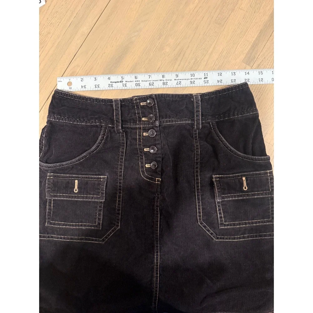 INC 100% cotton Brown Corduroy Mini Skirt‎ Button Fly Cargo Size 4